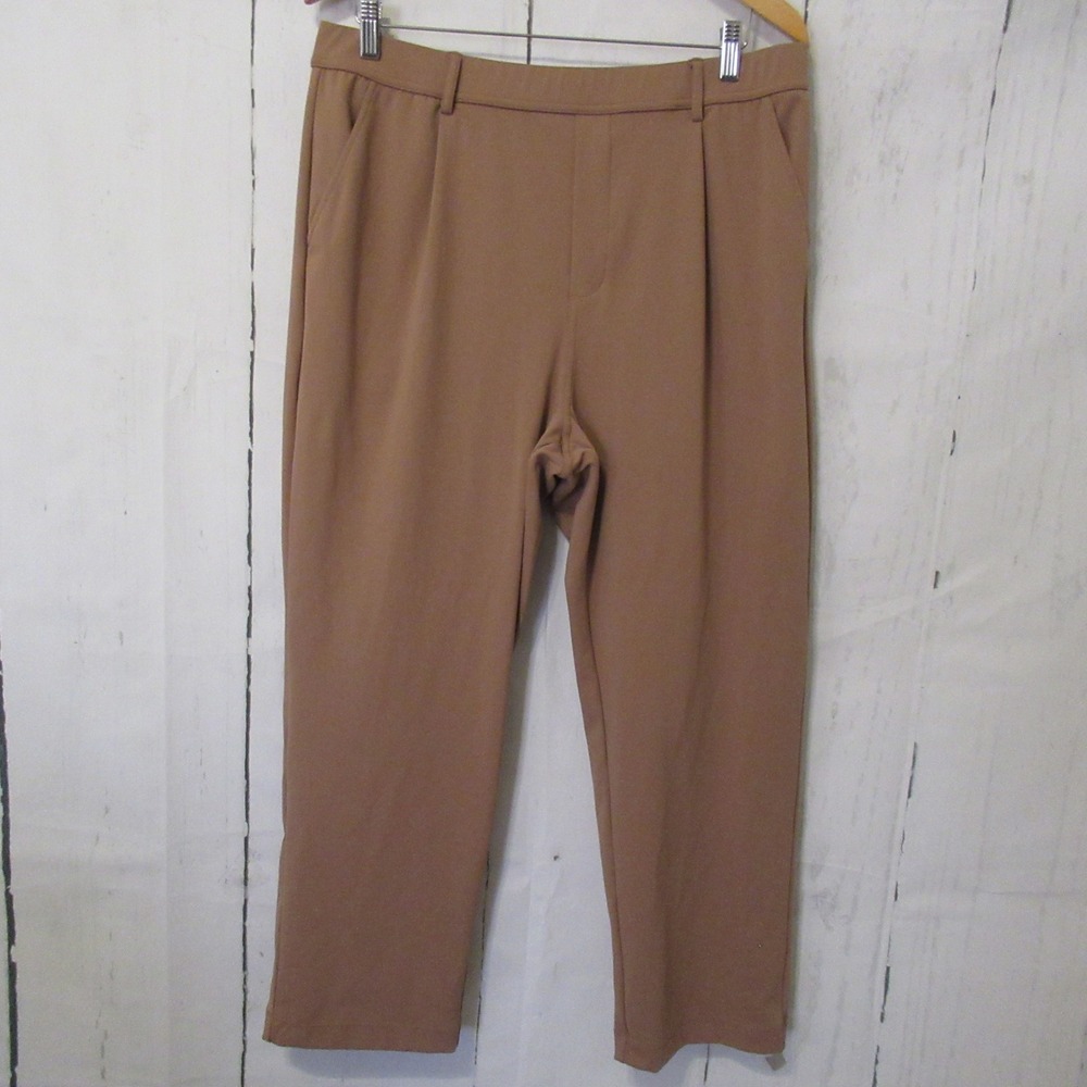 Halara Flex Pants XL Beige Tan High Waisted Pull On Tapered Leg Pleated Work